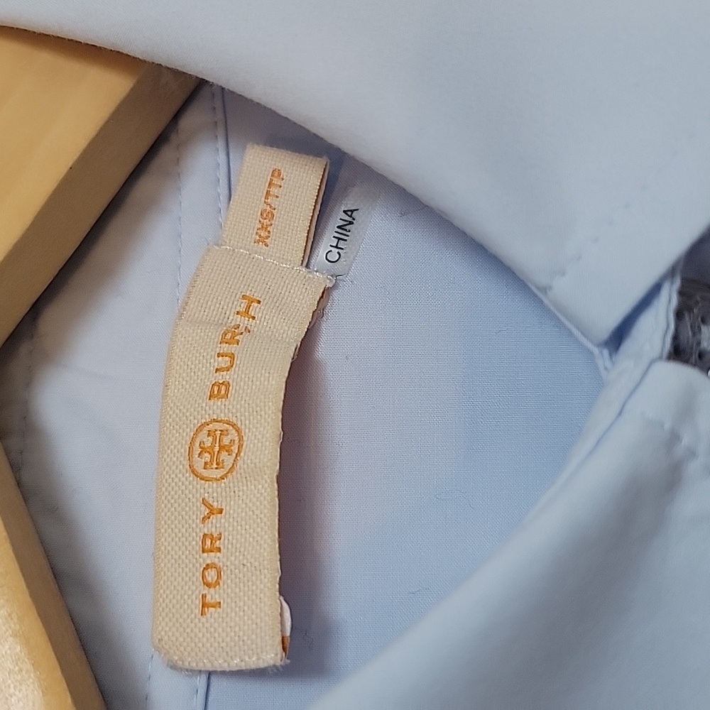 Tory Burch Light Blue Button Down Shirt with Gold Embroidery - Picture 4 of 16
